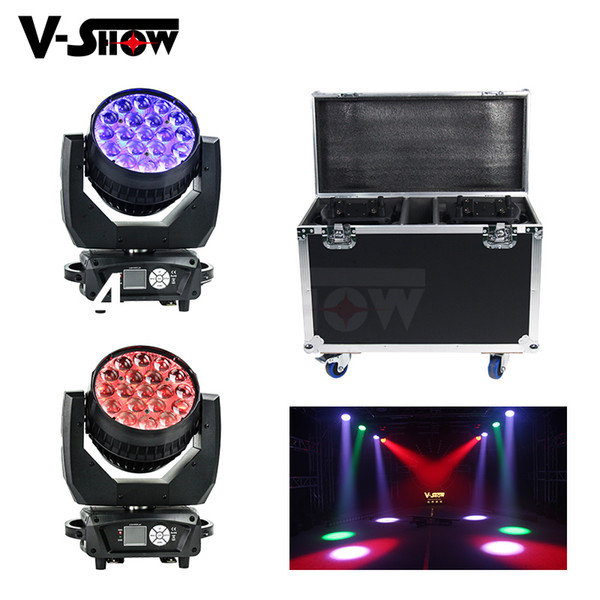 Free shipping 2pcs With Flight Case AURA 19x15w RGBW 4in1 Beam Wash Moving Head Light With Zoom Function Backlight Dj Light For Disco Stage