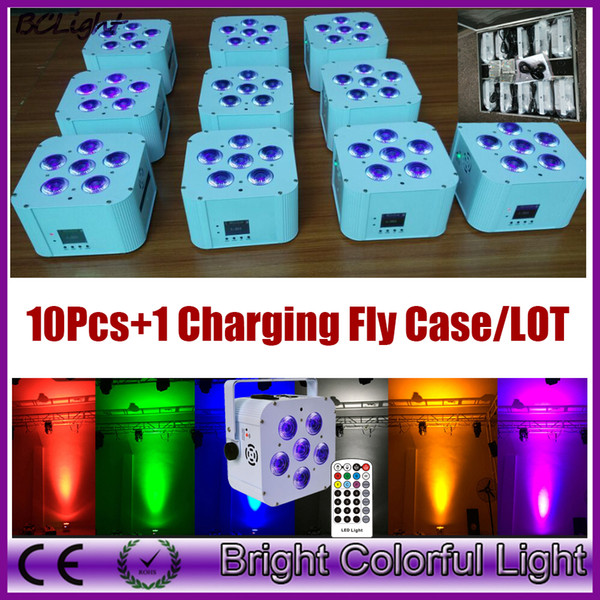 (10 pcs +1 fly case /lot) Wireless DMX control RGBWA+UV 6x18W led wash uplighting IR control led battery operated par light