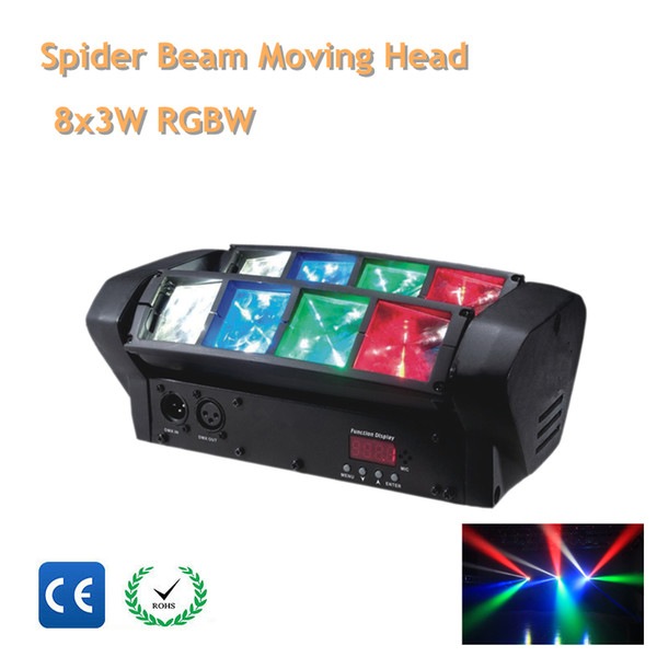 Free Shipping DJ Spider 8x3W RGBW Mini Beam Moving Head Stage Light DMX512 for DJ/Disco/Party and Club Lighting