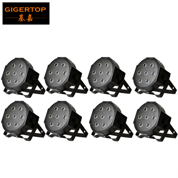 Freeshipping 8pcs/lot Full Color RGBW Flat Led Par Light 7*12W 4in1 Led Par Cans DMX 4/8 CHS Disco Led Stage Lights Low Noise TP-P09 X8