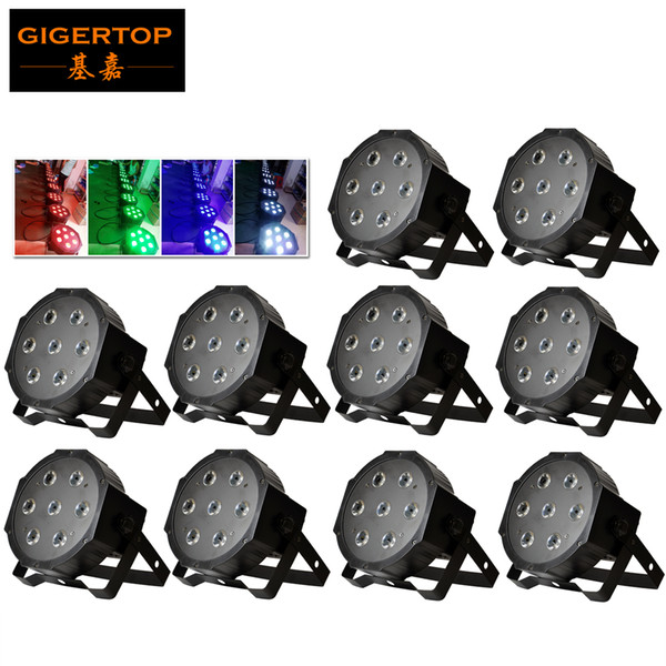 Freeshipping 10XLOT 7x12W Flat Led Par Light RGBW DMX Stage Lighting Plastic Black Case 4/8 DMX Channels Hot Led Par Can 90V-240V 25 Degee