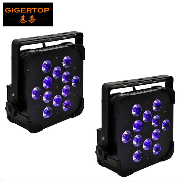 Gigertop New 12X18W Flat Iron Housing Wireless 2.4G Stage Led Par Light Tyanshine RGBWA UV 6IN1 Color Birght Silent Working DMX512 AUTO X 2