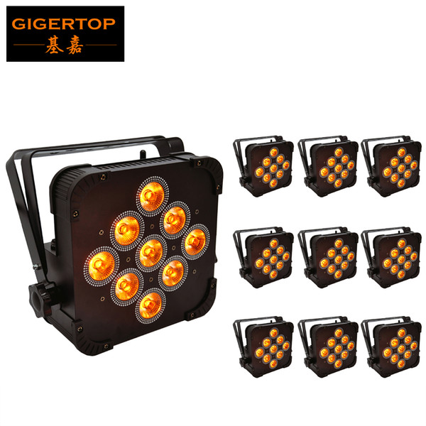 10pcs/lot 9X15W 5IN1 Wireless RGBWA Flat Led Par Lights Remote Support DMX 5/9Chs Wireless Flat Led Par Cans Black Housing Tyanshine leds