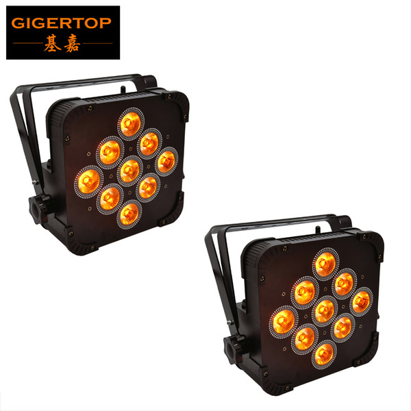 Gigertop 2 Units 9x15 RGBWA 5IN1 Color Flat Led Par Light Tyanshine Lamp 2.4G Wireless Common Protocol Power in/out Socket Flat Iron Housing