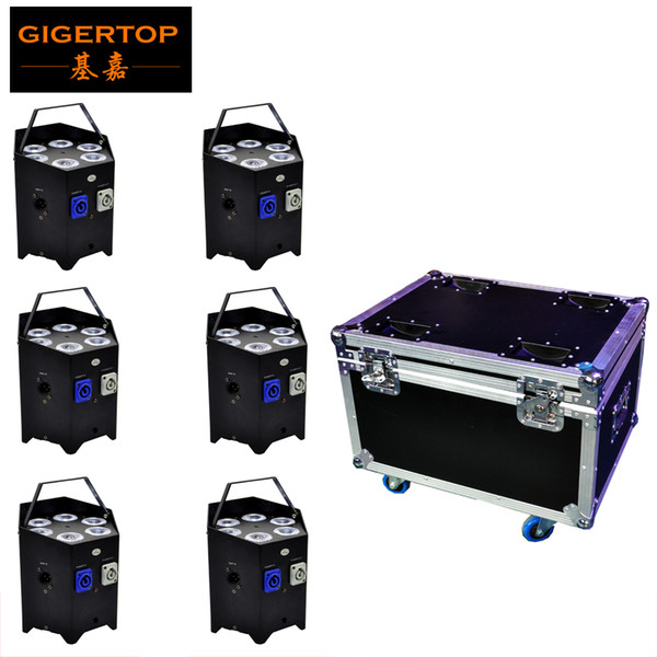 TIPTOP 6 lights/Flight case battery wireless IR remote control /night club uplight 6X6W LED Display phone app control andriod/apple system