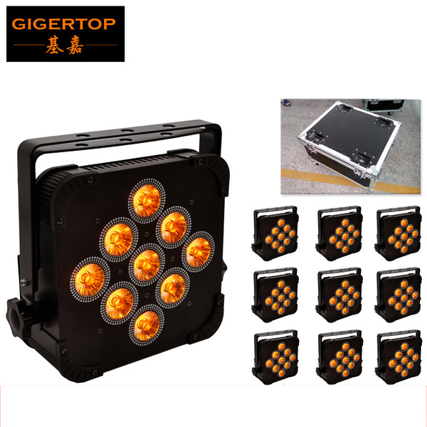 TIPTOP 9x15W Led Par Can DJ Lighting 140W Flat 5 in 1 RGBWA 5/9 Channels DMX 512 Aluminum Case Disco Lighting Flightcase Pack 10 in 1