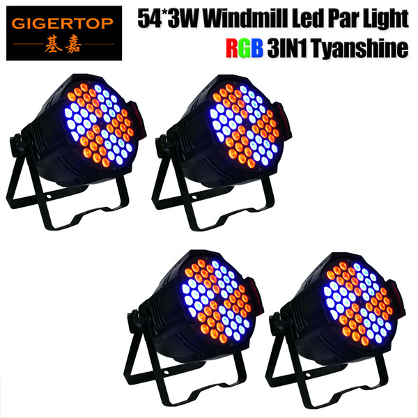 Freeshipping 4 Pack 150W RGB 3IN1 3W 54 Pinwheel Stage Led Par Cans 4 Button LCD Display US/EU/AU Power Plug Color Rotate Effect Water Flow