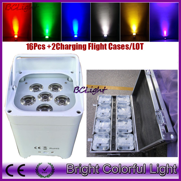 16pcs lights with 2 cases 6*18w Full Aluminum led rgbaw uv uplight wireless dmx battery remote control wedding uplihgitng for sale