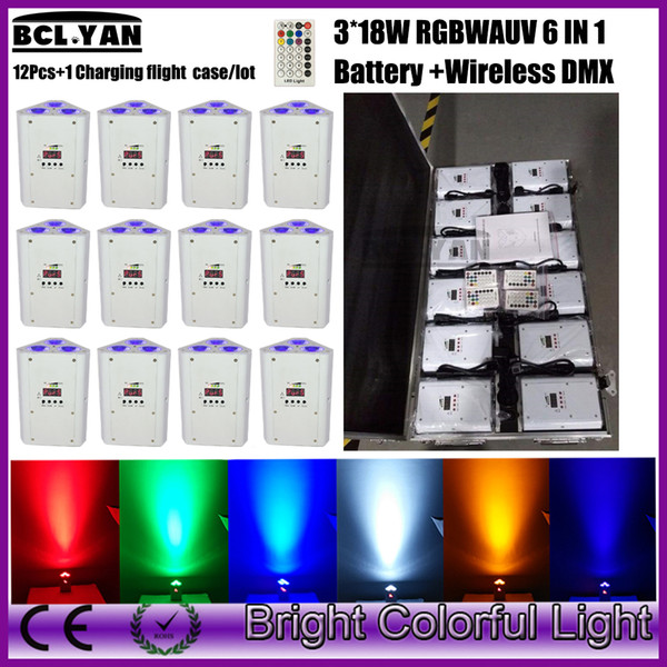 12XLOT with road case free shipping RGBWAUV 6 in 1 Battery Wedge Par Light Wireless DMX for bar DJ wedding Infrared Led Par