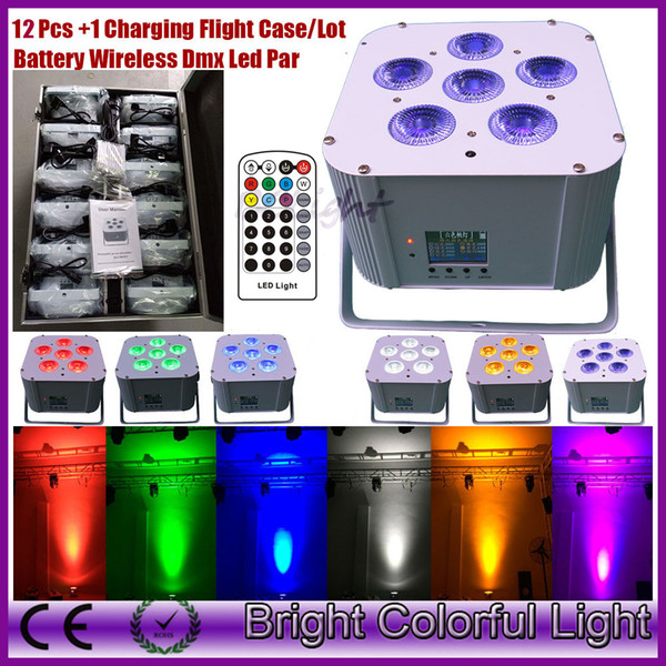 12 Lights + Charging case RGBWA+UV Led battery powered & wireless dmx led par uplighting with Infrared remote controller 6*18W