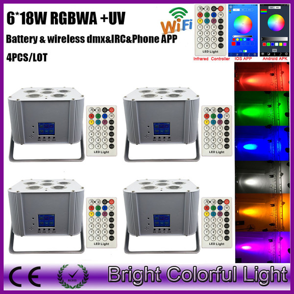 New 4XLOT RGBWA+UV LED Battery Powered Wifi APP Wireless DMX led wash light RGBWA UV battery power wireless dmx led par uplight