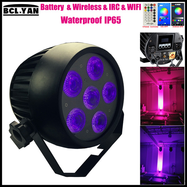 Easily operate smart wifi phone app led wash par light with battery Wireless dmx stage uplighting 6*18w RGBWA UV IP65