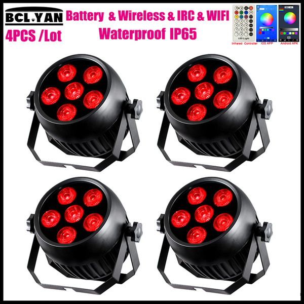 Hot sale 4pcs Free Shipping IP65 Remote Control Wifi 6*18W 6in1 LED Battery Wireless DMX Par Wash Light