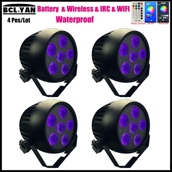 4pcs Stage lighting rgbwa uv 6x18w Wireless dmx wifi uplight led par battery outdoor ip65 Phone app control