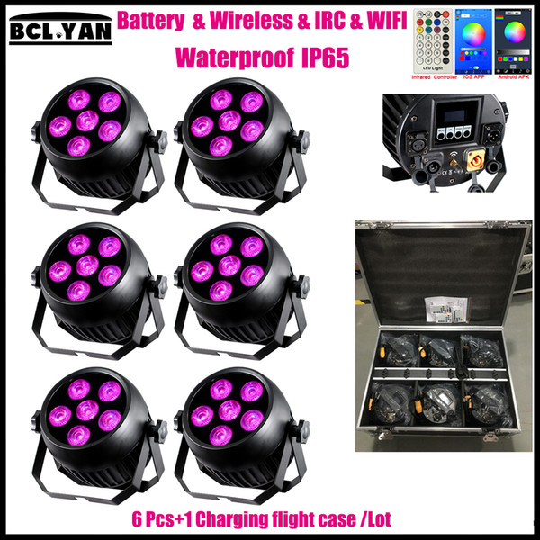 2018 Newest Waterproof ip65 WIFI led battery wireless dmx wash stage light for wedding DJ 6*18w RGBWAUV 6 IN 1 Remote 6XLOT