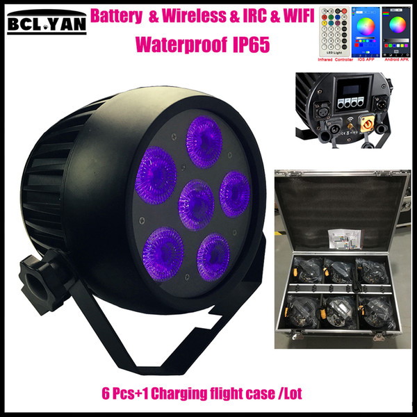 Hot sale outdoor waterproof led battery wireless dmx par uplighting with IR remote & wifi control 6*18w RGBWAP 6 IN 1 6XLot