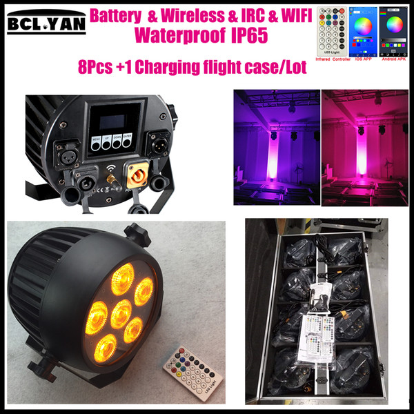 High brightness new waterproof ip65 led battery powered wireless dmx led stage light for wedding dj event party 6*18w RGBWA UV