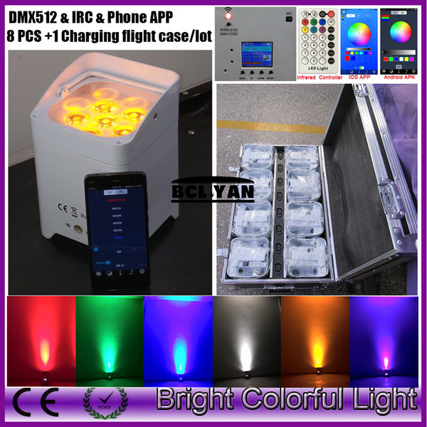 High quality! easily operate led battery wireless dmx led par lights with WIFI support Android and APPLE IOS 6*18W 8XLOT + case