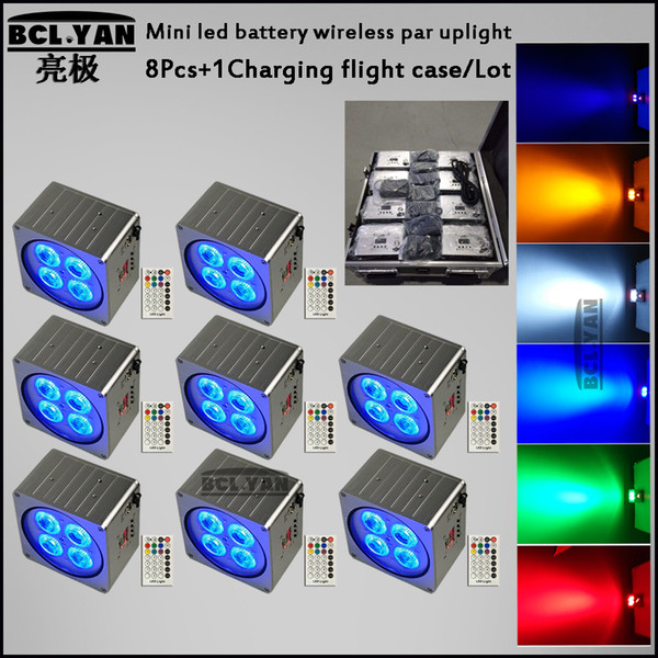 Wash 4x18W RGBWA UV led par Lighting 6in1 For Disco KTV Wireless DMX battery DJ lighting 8pcs with road case