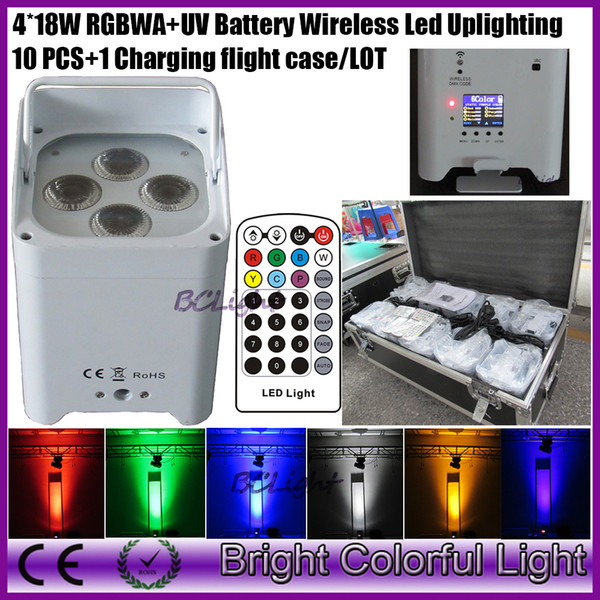 10pcs+1 fly case/lot 4*18w RGBWAP 6 IN 1 remote control battery power wireless dmx led mini par light led wedding decor uplight