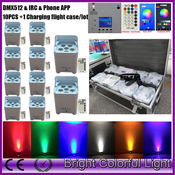 Factory sale wireless dmx 512 led par lights with WIFI app & IRC 6 leds 18W RGBWAUV smart par can for DJ party 10pcs+case