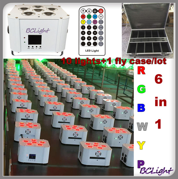 (10pcs +1 fly case /lot) High brightness wireless dmx led uplights 6*18w RGBWYP IRC battery power wedding decoration led lights