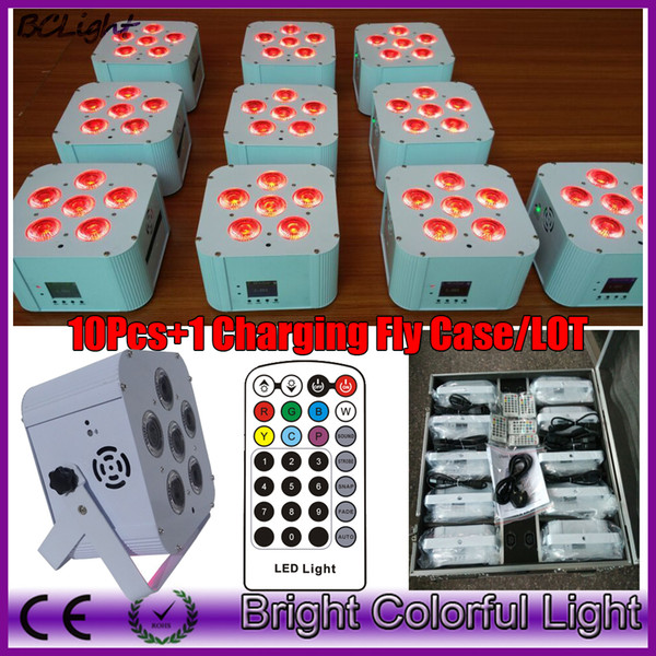 (10pcs +1 fly case /lot) Infrared remote & DMX wireless battery operated quad wedding par UV uplights/led flat par light