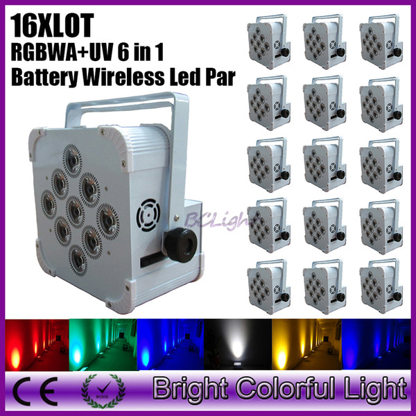 16XLOT Uplighting DJ Party Par can Rechargeable DMX Wireless Battery Powered 6in1 RGBWAUV 9*18w LED Par Light Dhl free shipping