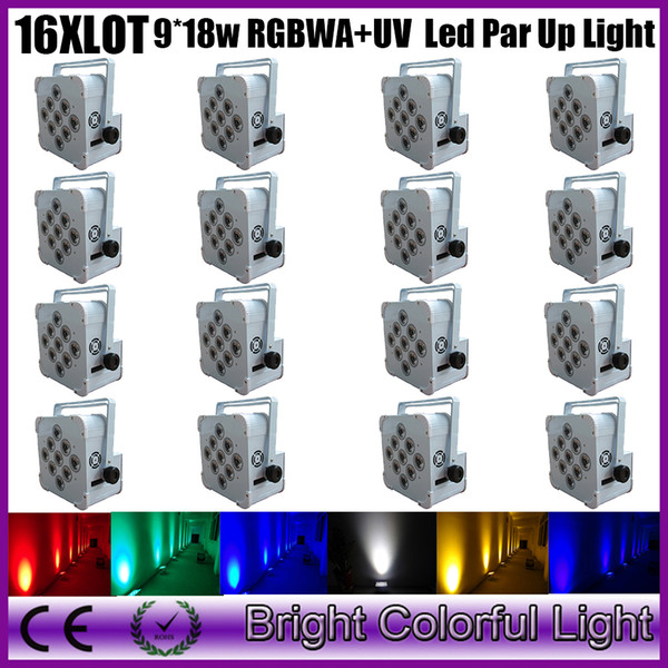 16XLOT Big sale factory price Wireless DMX Led Flat Par 9*18W rgbwa uv battery powered led light Wirless led par up lights