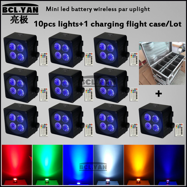 DMX Wireless Battery Powered LED Par Light RGBWA UV 6in1 Color Wash DJ Night club lights 4*18w IRC 10PCS with fly case