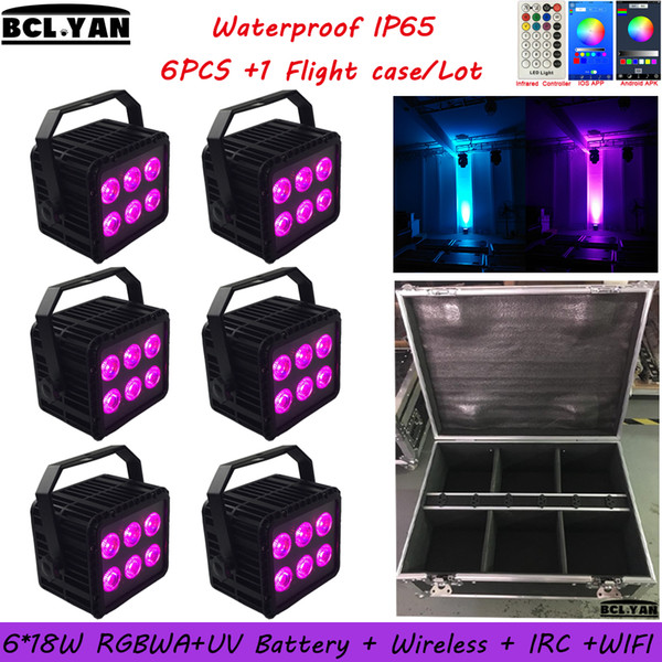 2019 NEW Waterproof led battery stage light WIFI & IR remote control led wireless dmx par can 6*18w RGBWAUV 6 IN 1 6XLOT6XLOT With Road Case