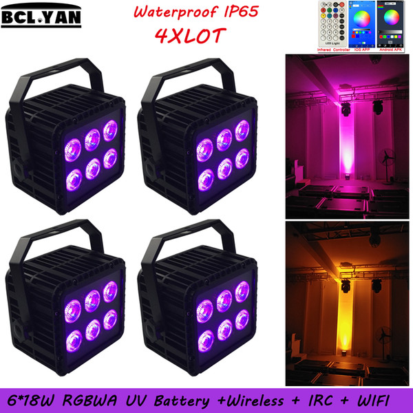 4XLOT Best Sale Waterproof battery led Wireless DMX PAR CAN IP65 WIFI Phone app control 6*18w RGBWA UV DJ Event lighting remote