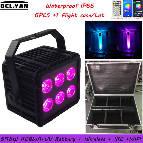 2019 NEW Waterproof led battery stage light WIFI & IR remote control led wireless dmx par can 6*18w RGBWAUV 6 IN 1 6XLOT