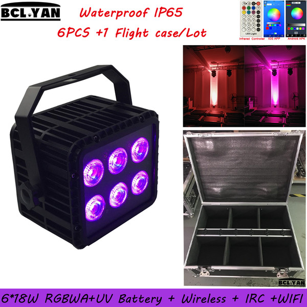 6XLOT Flight Case Packing Waterproof 6x18w 6in1 RGBWA UV DMX Led Par Lighting IP65 Wireless dmx battery led wash light