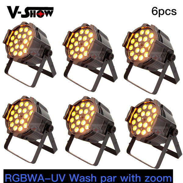 6pcs Free Shipping RGBWA-UV Stage Wash PAR Stage Light With Zoom 18W*18 LED Wash light DMX Par Can w/zoom