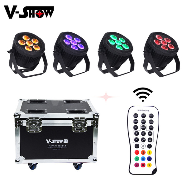 4pcs with flight case 6x18W Battery wireless RGBWA+UV 6in1 LED uplight DMX remote control led par for Hotel Wedding decor