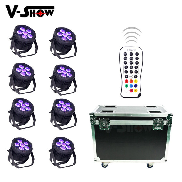 8pcs with road case 6x18W Battery wireless RGBWA+UV 6in1 LED uplight DMX remote control led par for Hotel Wedding decor