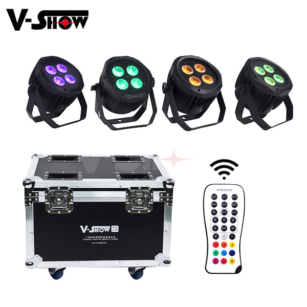 4pcs with flight case 4x18W Battery wireless RGBWA+UV 6in1 LED uplight DMX remote control led par for Hotel Wedding decor