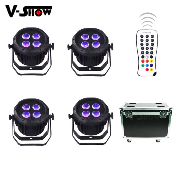 4pcs with flightcase 4x18W Battery wireless RGBWA+UV 6in1 LED uplight DMX remote control led par for Hotel Wedding party lighting