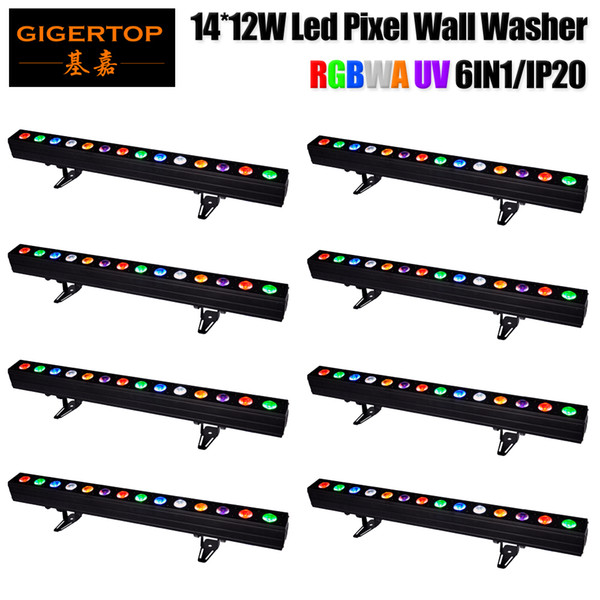 Discount Price 8 Pack 14*12W RGBWAP 6IN1 Color DMX LED Wall Washer Light 200W IP20 Built-in Microphone Sound Music Controlled