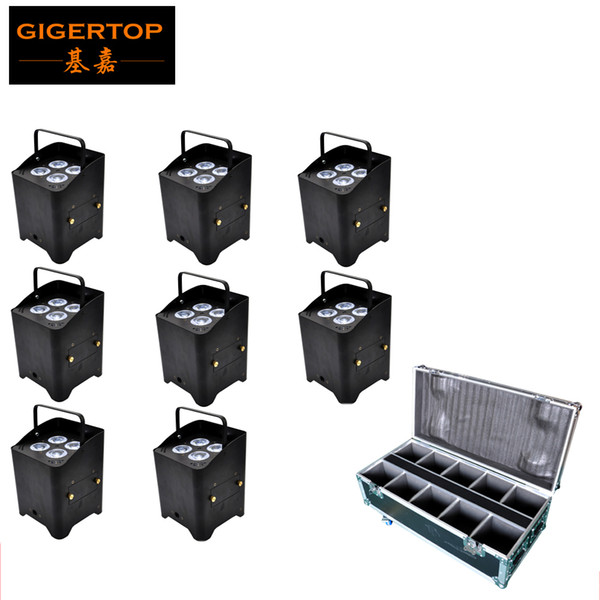 Gigertop 8in1 Charging Flightcase Pack 4x6W Silent Battery Wireless Aluminum Led Par Cans No Fan Running 10000MAH Andrid/Iphone Software