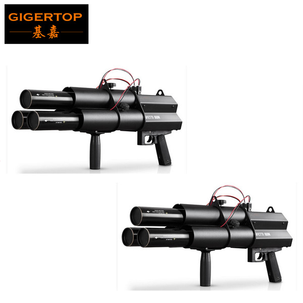 TIPTOP 2XLOT No.5 AA Battery 3 Head Electric Streamer Cannon DMX 3 Channels Hand Trigger Control Black Aluminum Casting Confetti Jet DJ Gun