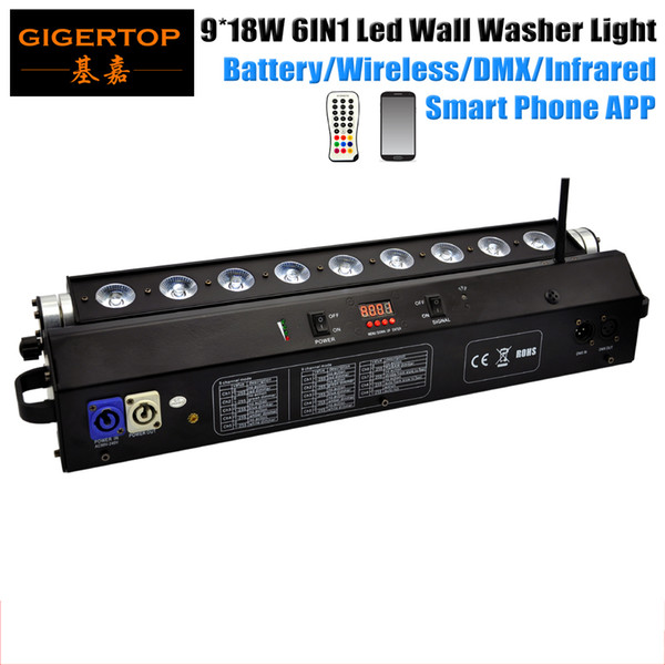 TIPTOP TP-G3044-6IN1 Colorful wedding uplights 9x18W RGBWA UV 6IN1 Cellphone Mobile App Remote / Wireless / DMX / Infrared Long Time Working