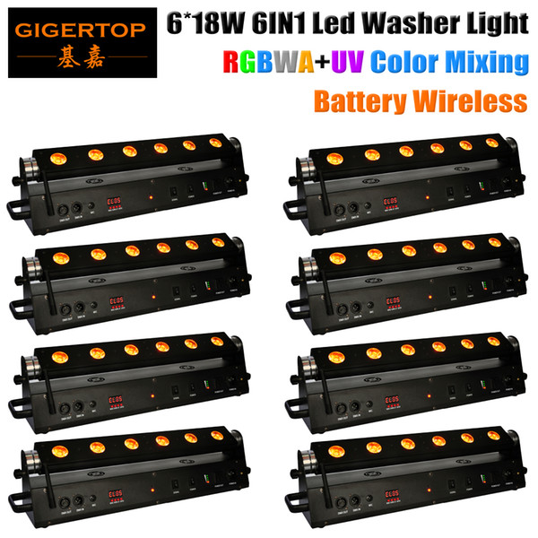 New Designed 8XLOT 6*18W RGBWA UV 6IN1 Wireless Battery Led Washer Light DMX 6/10CH Black Casting Stage Washer Light 90V-240V TIPTOP