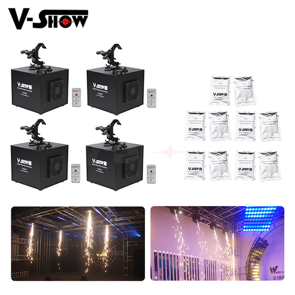 4pcs Machine And 10 Bags Powder 400w Fall Cold Spark Firework Machine For Wedding Celebration Dmx And Remote Control For Stage