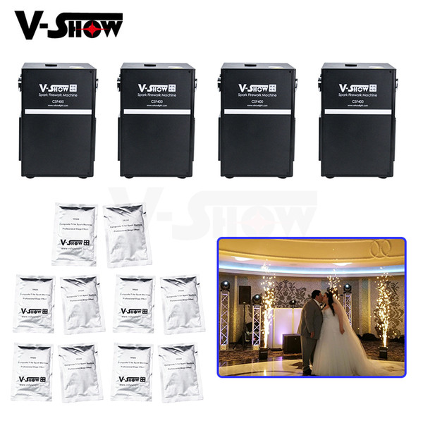 4pcs And 10 Bags Powder 400W Cold Spark Firework Machine For Wedding And Stage Effect Dmx And Remote Control Smokeless Spark Machine