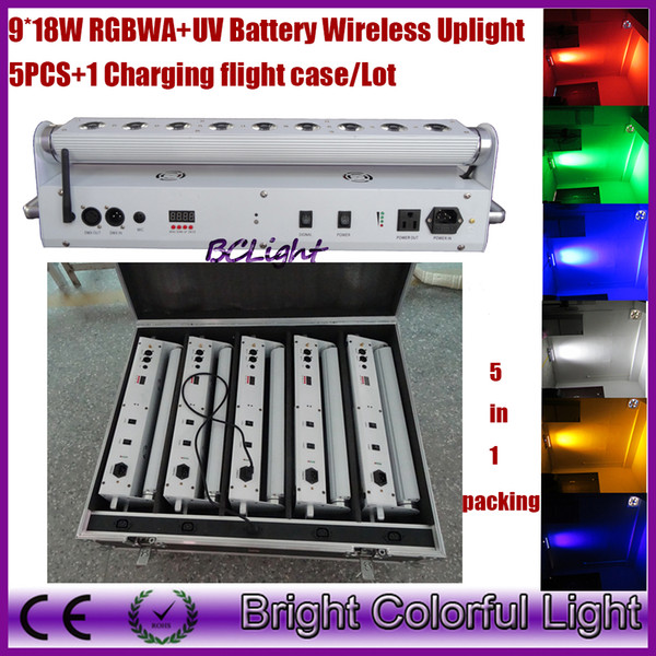 (5 lights+1 fly case/lot) RGBWAUV 6 IN 1 Wedding decor led up lights/wireless dmx led wall washer/led stage lights wireless