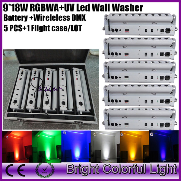 (5 lights+1 fly case/lot) China led effect stage light 9*18w wedding backdrop wireless dmx led wash uplighting