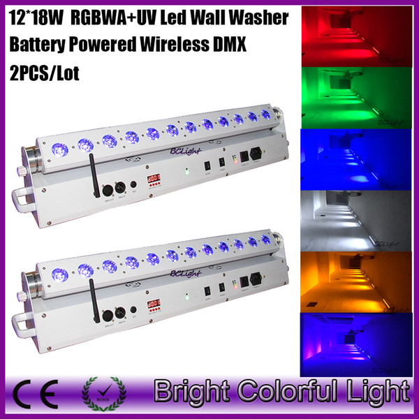 2XLOT Rechargeable battery wireless led uplight/DMX led wall washer/12x18w RGBAW+UV 6 colors led stage light wireless dmx