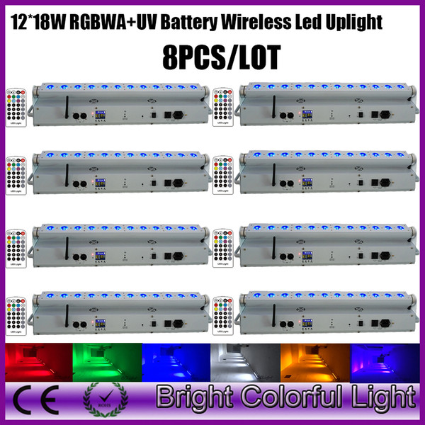 Free shipping 8XLOT Led uplighting RGBWAUV 12X18W Wall Washer IRC 2.4G HZ Wireless DMX Battery operated stage lighting